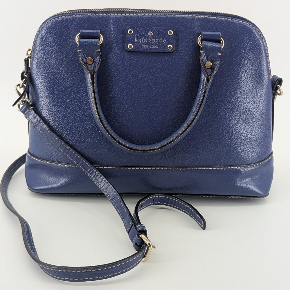 Kate Spade New York Navy Blue Pebbled Leather Dome Satchel Crossbody Bag